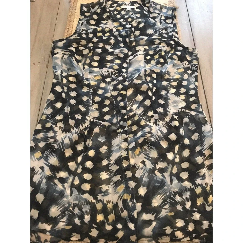 CAbi Blue Avery Tunic Sleeveless Button Front Top Sheer Blouse 416 Abstract Sz M - Picture 1 of 9